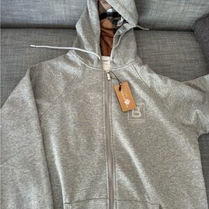 Burberry Gray Hoodie with Check Lining